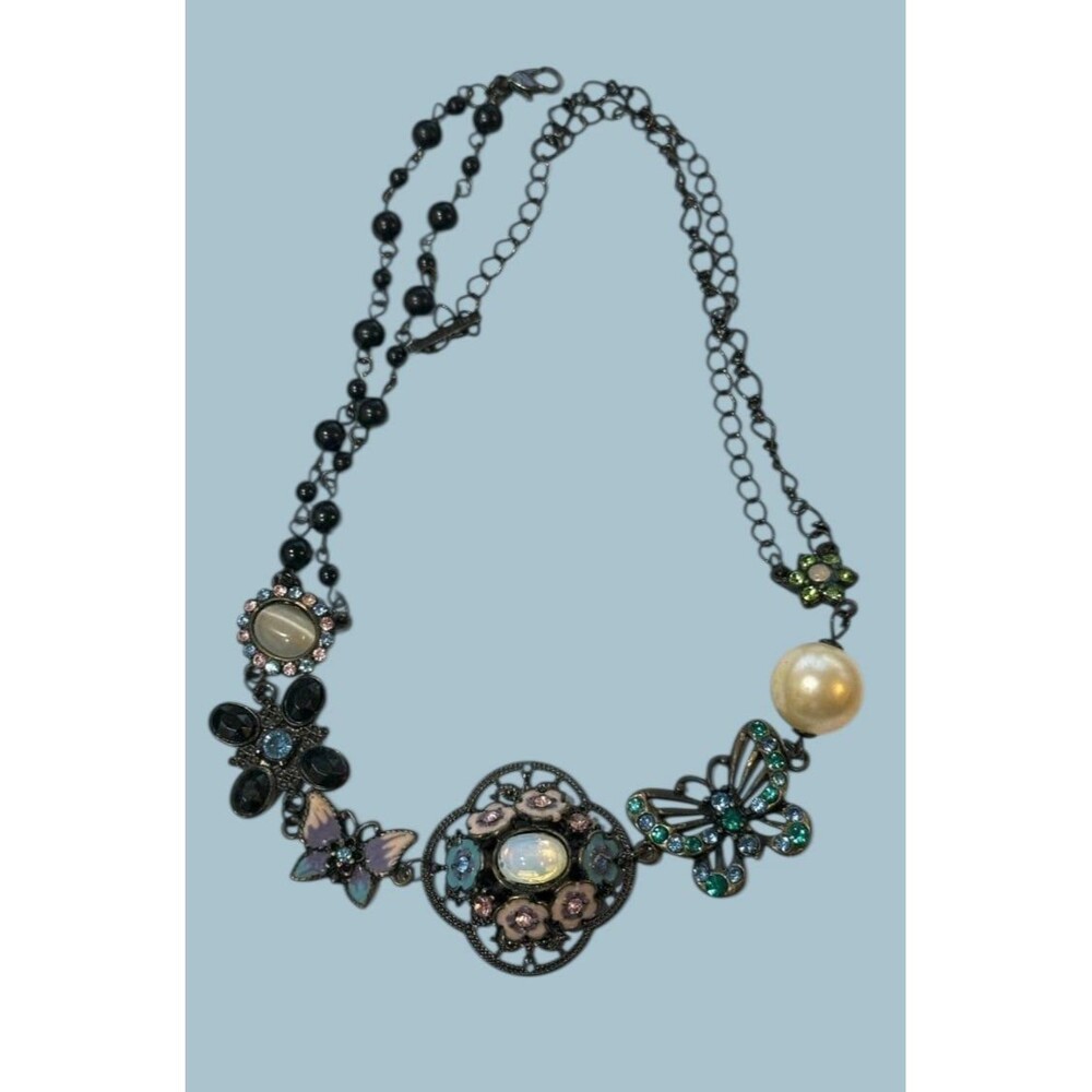 Betsey Johnson/Anna Sui Opalescent pink & blue springtime Butterfly Necklace